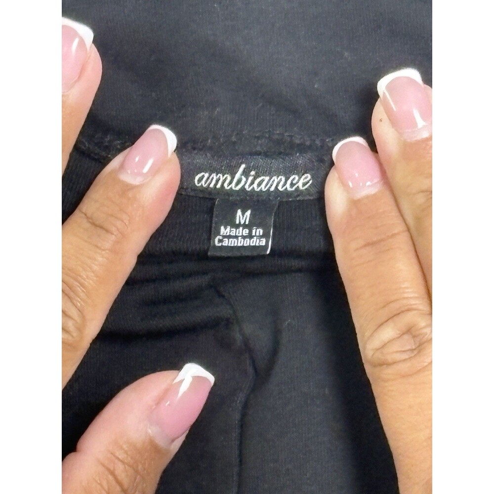 Ambiance Women's Black Solid Knit Biker Activewear Shorts, Size M Regular